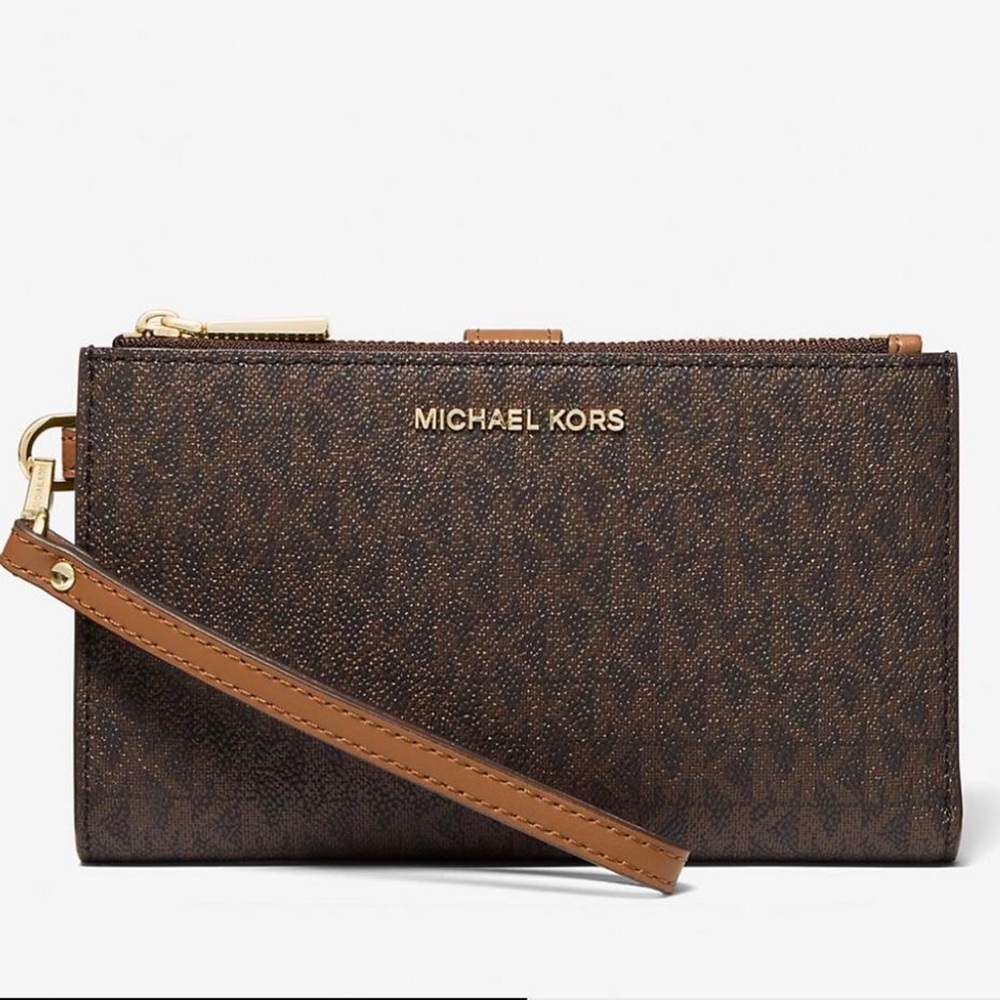Michael Kors Dark Brown Wristlet with Gold Accents